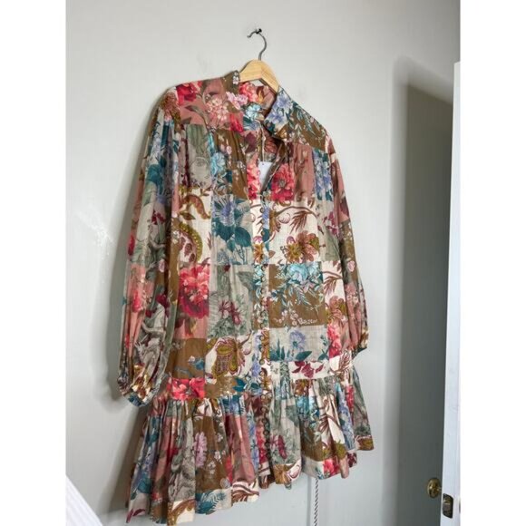 NWT Zimmermann Cassia Drop Waist Patchwork Floral Mini Dress Multi Color Size: 8 - Picture 3 of 9